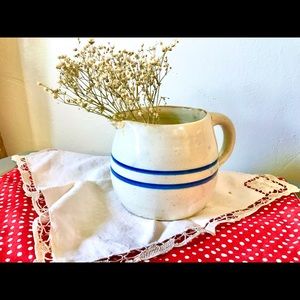 Unique, primitive/vintage crock pitcher, blue stripe!!